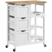 CARRELLO DA CUCINA IN LEGNO CON 3 CASSETTI E 3 RIPIANI APERTI, 67X37X85.5 CM, BIANCO