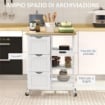 CARRELLO DA CUCINA IN LEGNO CON 3 CASSETTI E 3 RIPIANI APERTI, 67X37X85.5 CM, BIANCO