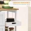 CARRELLO DA CUCINA IN LEGNO CON 3 CASSETTI E 3 RIPIANI APERTI, 67X37X85.5 CM, BIANCO