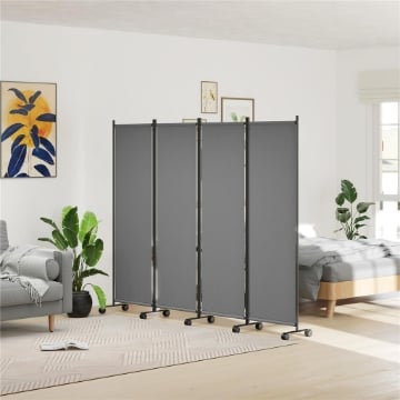 PARAVENTO DA ESTERNO E INTERNO A 4 PANNELLI PIEGHEVOLE CON RUOTE, 221X50X172CM, GRIGIO SCURO