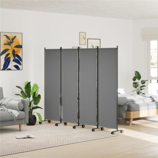 PARAVENTO DA ESTERNO E INTERNO A 4 PANNELLI PIEGHEVOLE CON RUOTE, 221X50X172CM, GRIGIO SCURO