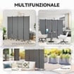PARAVENTO DA ESTERNO E INTERNO A 4 PANNELLI PIEGHEVOLE CON RUOTE, 221X50X172CM, GRIGIO SCURO