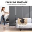 PARAVENTO DA ESTERNO E INTERNO A 4 PANNELLI PIEGHEVOLE CON RUOTE, 221X50X172CM, GRIGIO SCURO