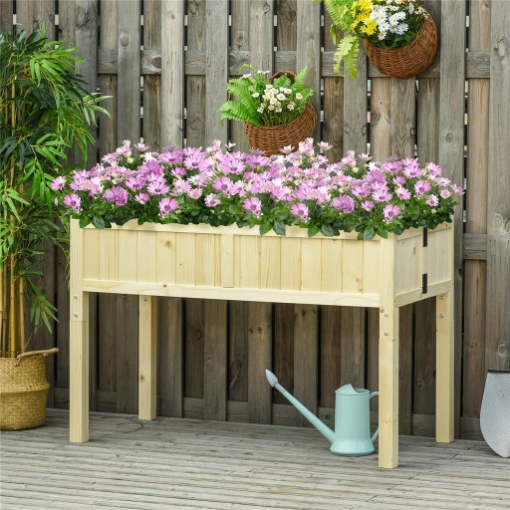 Letto per Orto Rialzato Pieghevole in Legno con Fori di Drenaggio, 115x56x76 cm, Color Legno