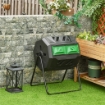 Compostiera da Giardino Girevole a 2 Sezioni con 8 Prese d'Aria, Acciaio e PP, 71x65x96 cm, Nero