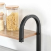 MOBILETTO MICROONDE DA CUCINA CON 4 RIPIANI E 4 GANCI, IN ACCIAIO E LEGNO, 60X40X125 CM, COLOR LEGNO