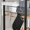 MOBILETTO MICROONDE DA CUCINA CON 4 RIPIANI E 4 GANCI, IN ACCIAIO E LEGNO, 60X40X125 CM, COLOR LEGNO