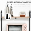 MOBILETTO MICROONDE DA CUCINA CON 4 RIPIANI E 4 GANCI, IN ACCIAIO E LEGNO, 60X40X125 CM, COLOR LEGNO