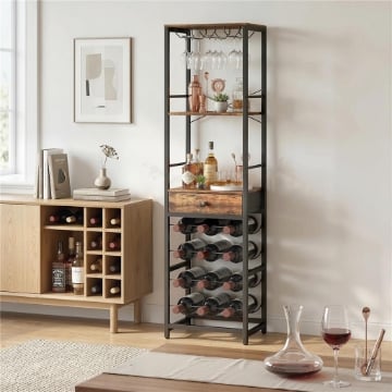 MOBILE BAR, MOBILE DA BAR CON CASSETTO, PORTABICCHIERI, MARRONE RUSTICO