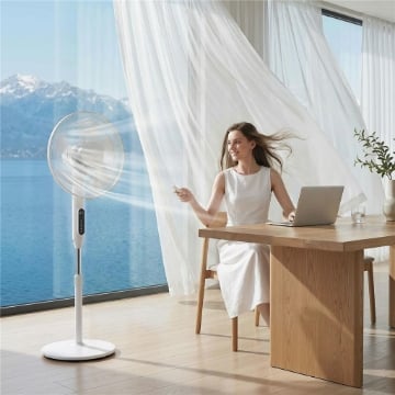 Ventilatore da Terra con Telecomando, Ventilatore Verticale, Bianco