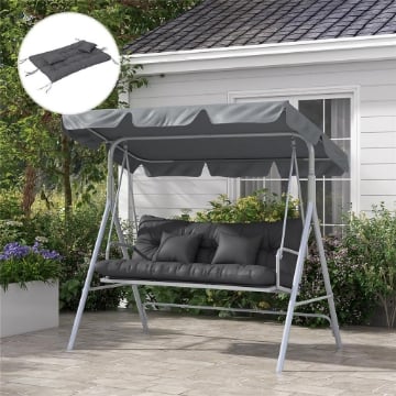 SET 4 CUSCINI DA GIARDINO PER SCHIENALE E SEDUTA CON IMBOTTITURA, IN POLIESTERE, GRIGIO CARBONE