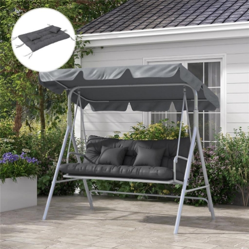 SET 4 CUSCINI DA GIARDINO PER SCHIENALE E SEDUTA CON IMBOTTITURA, IN POLIESTERE, GRIGIO CARBONE