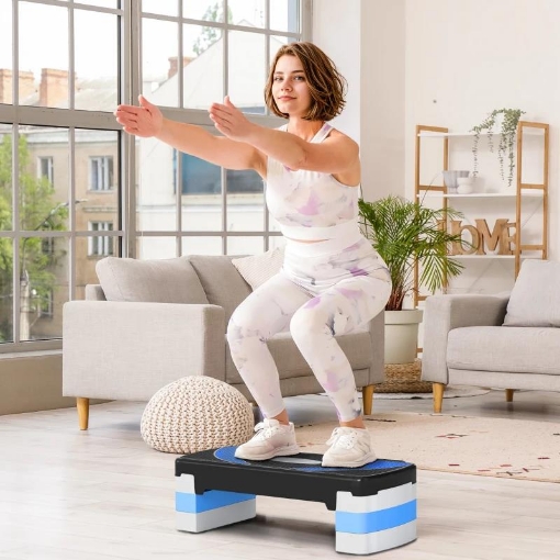 STEPPER FITNESS PER AEROBICA REGOLABILE SU 3 ALTEZZE DA 10-15-20 CM, BLU E NERO