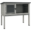 CONIGLIERA RIALZATA IN LEGNO DA ESTERNI CON TETTO APRIBILE E VASSOIO ESTRAIBILE, 84X43X70CM, GRIGIO