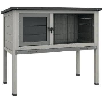 CONIGLIERA RIALZATA IN LEGNO DA ESTERNI CON TETTO APRIBILE E VASSOIO ESTRAIBILE, 84X43X70CM, GRIGIO