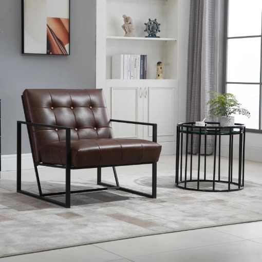 POLTRONA STILE INDUSTRIALE TRAPUNTATA A BOTTONI IN METALLO 75X81X78CM MARRONE