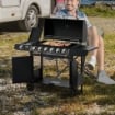 BARBECUE A GAS CON COPERCHIO, 7 BRUCIATORI DA 20KW, FORNELLO LATERALE E 2 RUOTE, 135X50X100CM NERO