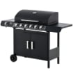 BARBECUE A GAS CON COPERCHIO, 7 BRUCIATORI DA 20KW, FORNELLO LATERALE E 2 RUOTE, 135X50X100CM NERO