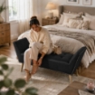 PANCA IN SIMILPELLE CON GAMBE IN LEGNO 117 X 40 X 60 CM IN COLORE NERO