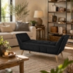 PANCA IN SIMILPELLE CON GAMBE IN LEGNO 117 X 40 X 60 CM IN COLORE NERO