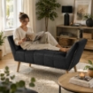 PANCA IN SIMILPELLE CON GAMBE IN LEGNO 117 X 40 X 60 CM IN COLORE NERO