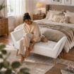 PANCA IN SIMILPELLE CON GAMBE LEGNO 117 X 40 X 60 CM IN COLORE BIANCO