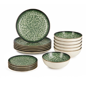 MA MAISON SERVIZIO PIATTI 18 PEZZI STILE ASTRATTO VERDE 6 FONDI - 6 PANI - 6 DA DESSERT PER LAVASTOVIGLIE E MICROONDE 6 PERSONE