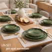 MA MAISON SERVIZIO PIATTI 18 PEZZI STILE ASTRATTO VERDE 6 FONDI - 6 PANI - 6 DA DESSERT PER LAVASTOVIGLIE E MICROONDE 6 PERSONE
