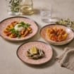 MA MAISON SERVIZIO PIATTI 18 PEZZI STILE ASTRATTO ROSA 6 FONDI - 6 PANI - 6 DA DESSERT PER LAVASTOVIGLIE E MICROONDE 6 PERSONE