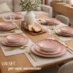MA MAISON SERVIZIO PIATTI 18 PEZZI STILE ASTRATTO ROSA 6 FONDI - 6 PANI - 6 DA DESSERT PER LAVASTOVIGLIE E MICROONDE 6 PERSONE