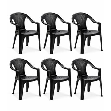 SET 6 SEDIE DA GIARDINO KORA IN POLIPROPILENE COLORE ANTRACITE 55 X 54 X 82 CM