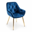 POLTRONA IN VELLUTO BLU CON PIEDI IN METALLO COLOR ORO DIMENSIONI 59X65X85 CM