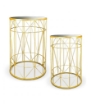 2 TAVOLINI TONDI METALLO COLOR ORO E TOP IN VETRO MISURE 38X55CM/ 33X50CM