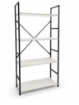LIBRERIA STILE INDUSTRIAL A 4 RIPIANI IN LEGNO E METALLO DIMENSIONI 59X24X112CM - COLORE BIANCO LEGNO