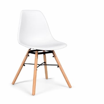 SEDIA CON SEDUTA IN PLASTICA BIANCA E PIEDI IN LEGNO MISURE: 46X53X82/46 CM