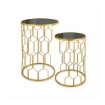 2 TAVOLINI IN METALLO COLOR ORO MISURE 38X55CM E 33X50CM CON TOP IN VETRO