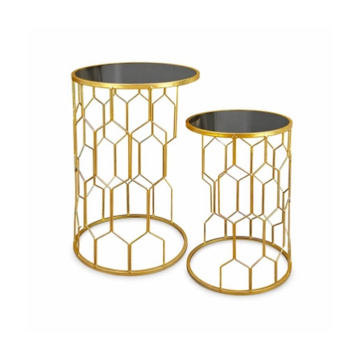 2 TAVOLINI IN METALLO COLOR ORO MISURE 38X55CM E 33X50CM CON TOP IN VETRO