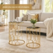 2 TAVOLINI IN METALLO COLOR ORO MISURE 38X55CM E 33X50CM CON TOP IN VETRO