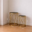 2 TAVOLINI IN METALLO COLOR ORO MISURE 38X55CM E 33X50CM CON TOP IN VETRO