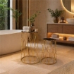 2 TAVOLINI IN METALLO COLOR ORO MISURE 38X55CM E 33X50CM CON TOP IN VETRO