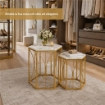 2 TAVOLINI IN METALLO E PIETRA SIMIL MARMO MISURE 46X39X58CM - 39X34X50CM