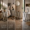 TAVOLINO A COLONNA CON STRUTTURA IN METALLO NERO E TOP IN MDF EFFETTO MARMO BIANCO MISURE: 25X50CM