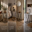 TAVOLINO A COLONNA CON STRUTTURA IN METALLO NERO E TOP IN MDF EFFETTO LEGNO SCURO MISURE: 25X70 CM