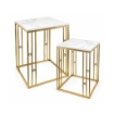2 TAVOLINI QUADRATI IN METALLO E PIETRA SIMIL MARMO MISURE 42X42X58CM/36X36X50CM
