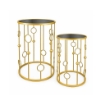 2 TAVOLINI TONDI METALLO COLOR ORO E TOP IN VETRO MISURE 38X55CM/ 33X50CM