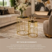 2 TAVOLINI TONDI METALLO COLOR ORO E TOP IN VETRO MISURE 38X55CM/ 33X50CM