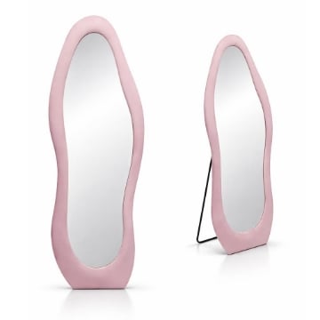 SPECCHIO ONDA IN VELLUTO ROSA CON PIEDE E GANCI PER APPENDER EMISURE: 60X160 CM