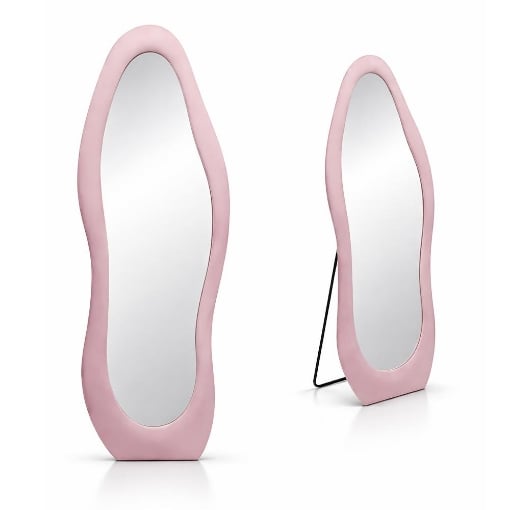 SPECCHIO ONDA IN VELLUTO ROSA CON PIEDE E GANCI PER APPENDER EMISURE: 60X160 CM