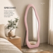 SPECCHIO ONDA IN VELLUTO ROSA CON PIEDE E GANCI PER APPENDER EMISURE: 60X160 CM