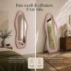SPECCHIO ONDA IN VELLUTO ROSA CON PIEDE E GANCI PER APPENDER EMISURE: 60X160 CM